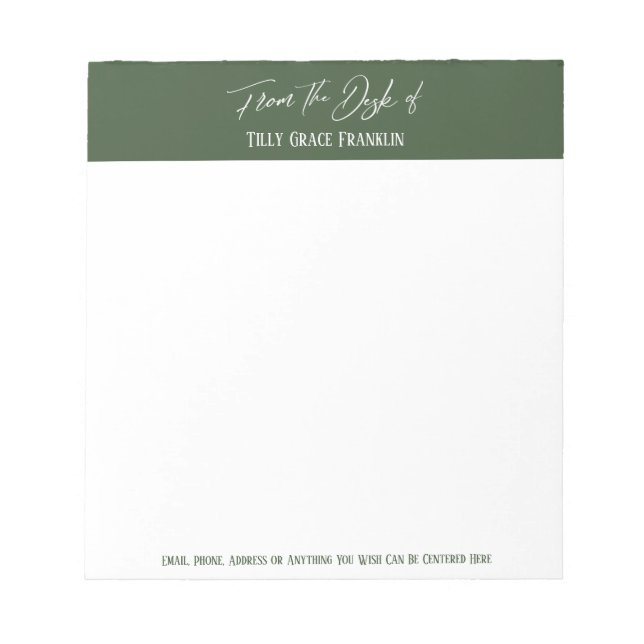 Handwriting From the Desk of Dark Green Block Notepad (Front)