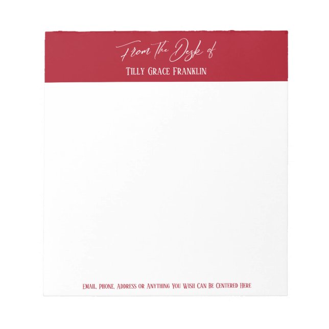 Handwriting From the Desk of Dark Red Notepad (Front)