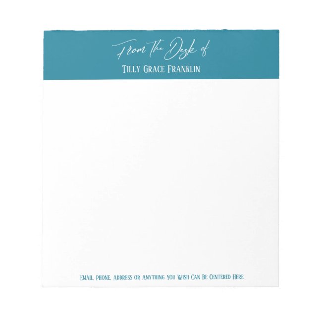 Handwriting From the Desk of Mosaic Blue Notepad (Front)