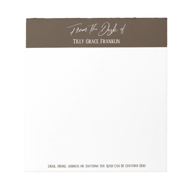 Handwriting From the Desk of Rich Chocolate Brown Notepad (Front)
