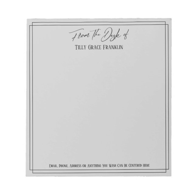 Handwriting From the Desk of Simple Light Grey Notepad (Front)