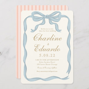 Handwriting Funky Blue  Ribbon Striped  Invitation