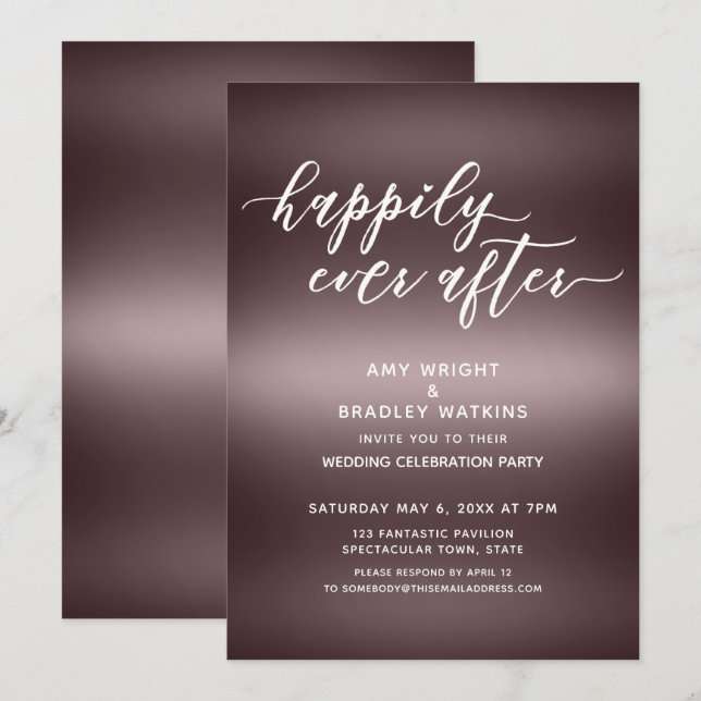 Handwriting Happily Ever After on Rose Gold Invitation (Front/Back)