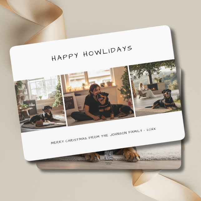 Handwriting Happy Howlidays Dog Christmas 4 Photo Holiday Card (Creator Uploaded)