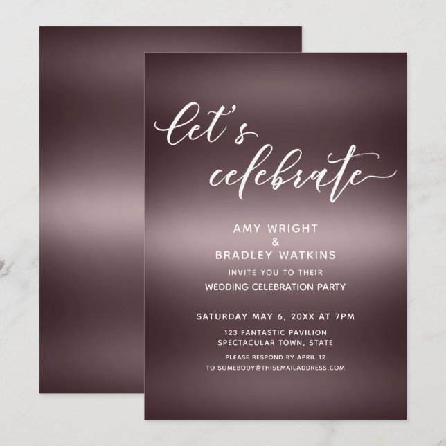 Handwriting Let's Celebrate Over Rose Gold Simple Invitation (Front/Back)