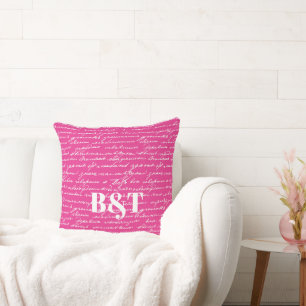 Handwriting Love Story Couple INITIALS Preppy Fun  Cushion