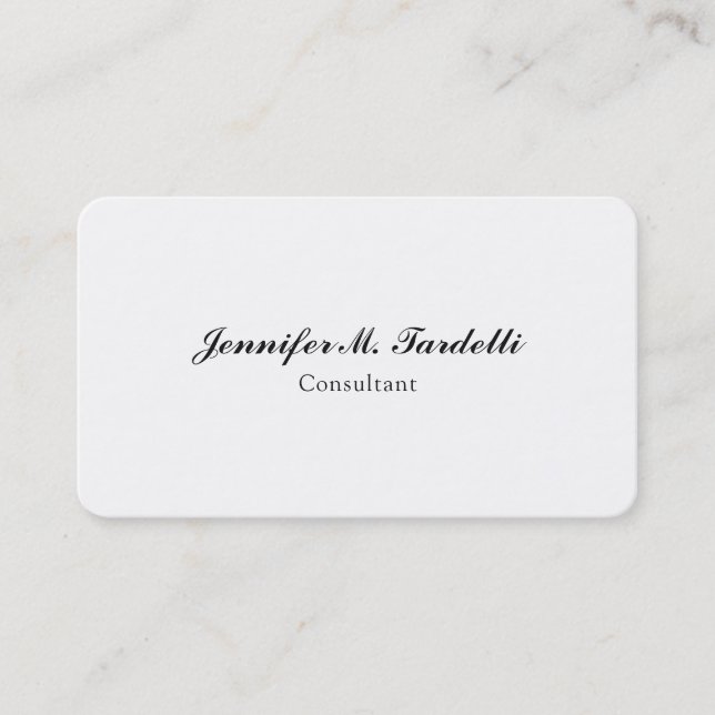 Handwriting Minimalist White Professional Plain Business Card (Front)