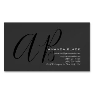Handwriting Monogram Custom Grey Black Custom Magnetic Business Card