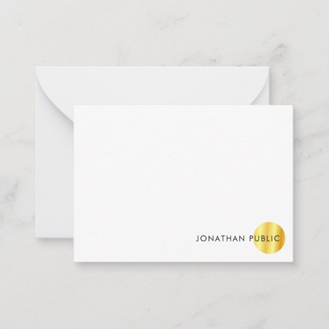 Handwriting Monogram Elegant Faux Gold White Card (Front)