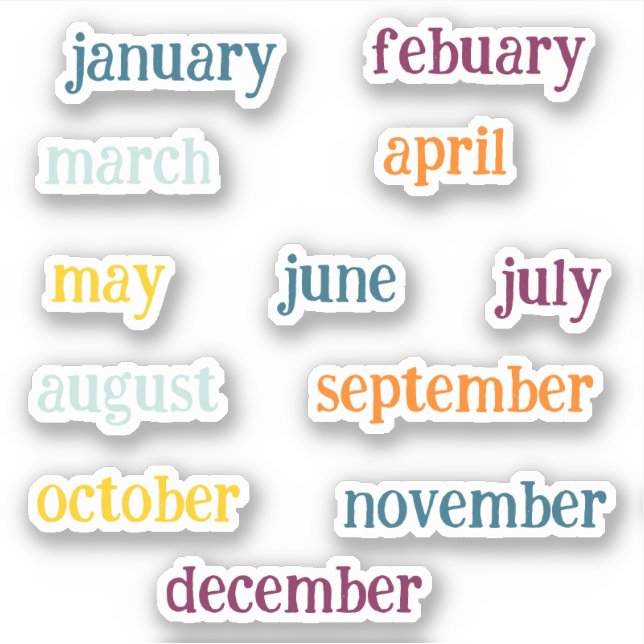 Handwriting Months Of The Year Script Coloful  (Front)
