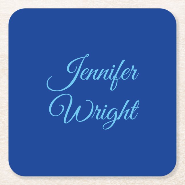 Handwriting Name Classical Plain Air Force Blue Square Paper Coaster (Front)