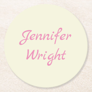 Handwriting Name Plain Beige Pink Vintage Look Round Paper Coaster