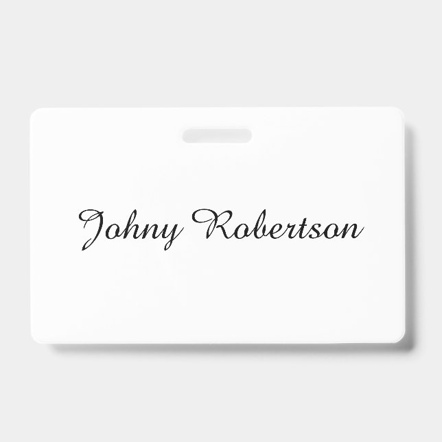 Handwriting Name Plain Elegant Professional Modern ID Badge (Front)