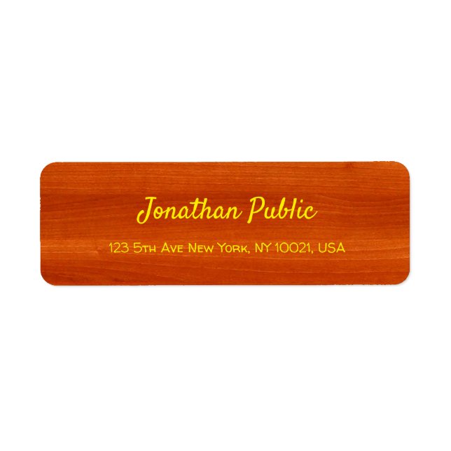 Handwriting Name Text Elegant Walnut Wood Gold (Front)