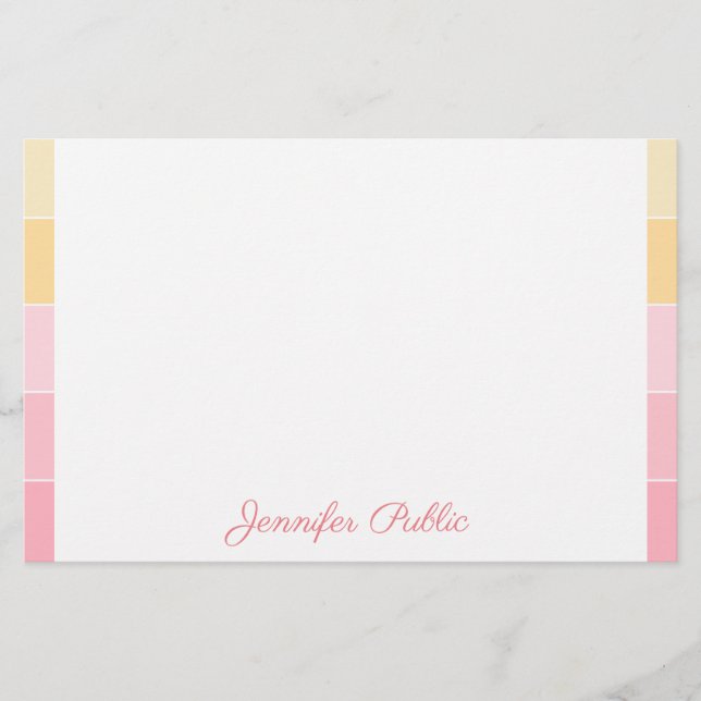 Handwriting Name Text Pink Yellow Colour Harmony Stationery (Front)