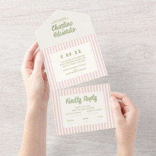 Handwriting Pastel Retro Wedding All In One Invitation