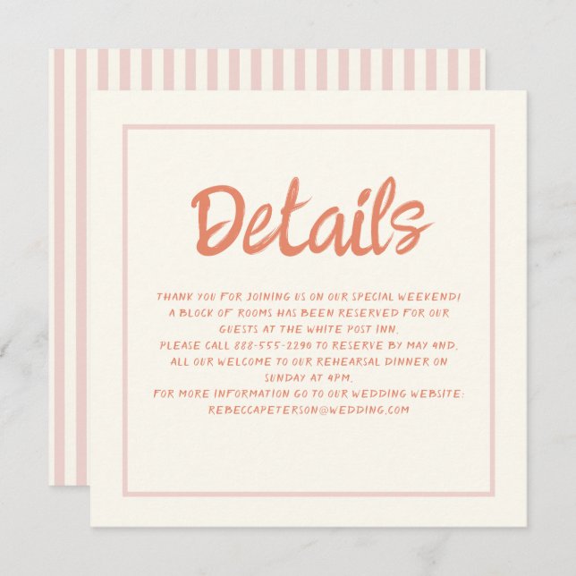 Handwriting Pastel Retro Wedding Details Invitatio Invitation (Front/Back)