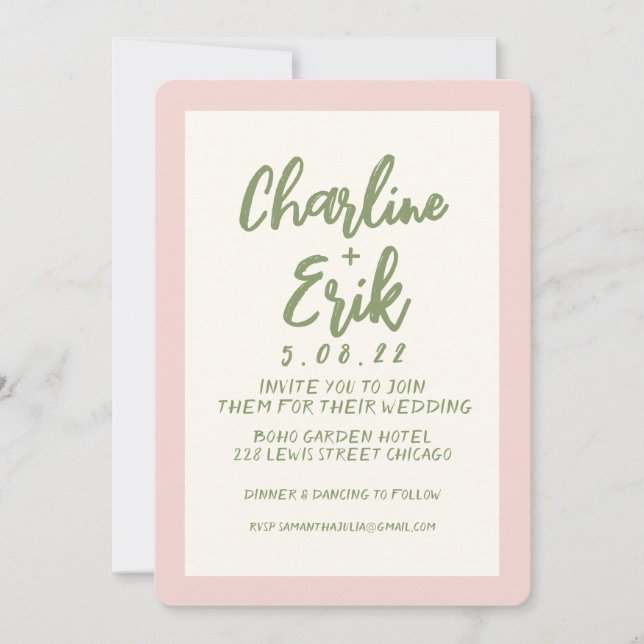 Handwriting Pastel Retro Wedding invitation Card (Front)