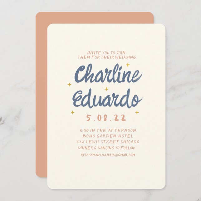 Handwriting Pastel Retro Wedding invitation Card (Front/Back)