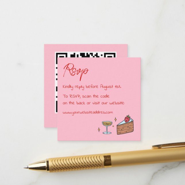 Handwriting Pink Colourful Whimsical QRcode weddin Enclosure Card (Front/Back In Situ)