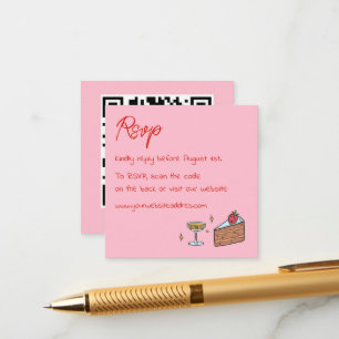 Handwriting Pink Colourful Whimsical QRcode weddin Enclosure Card