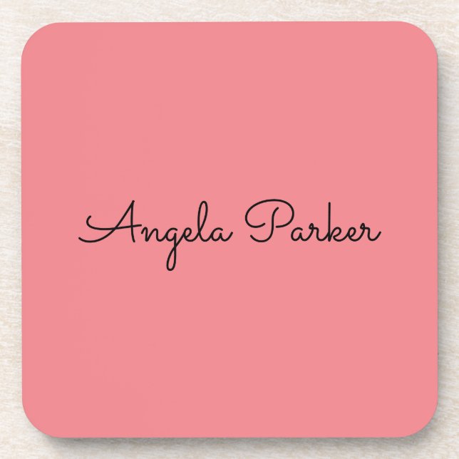 Handwriting Plain Simple Pink Professional Modern Coaster (Front)