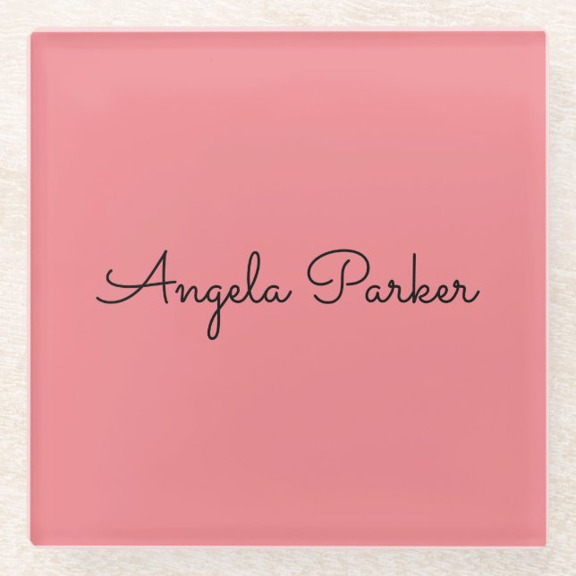 Handwriting Plain Simple Pink Professional Modern Glass Coaster (Front)