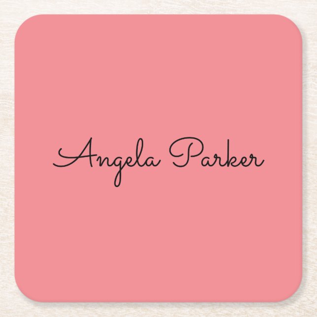 Handwriting Plain Simple Pink Professional Modern Square Paper Coaster (Front)