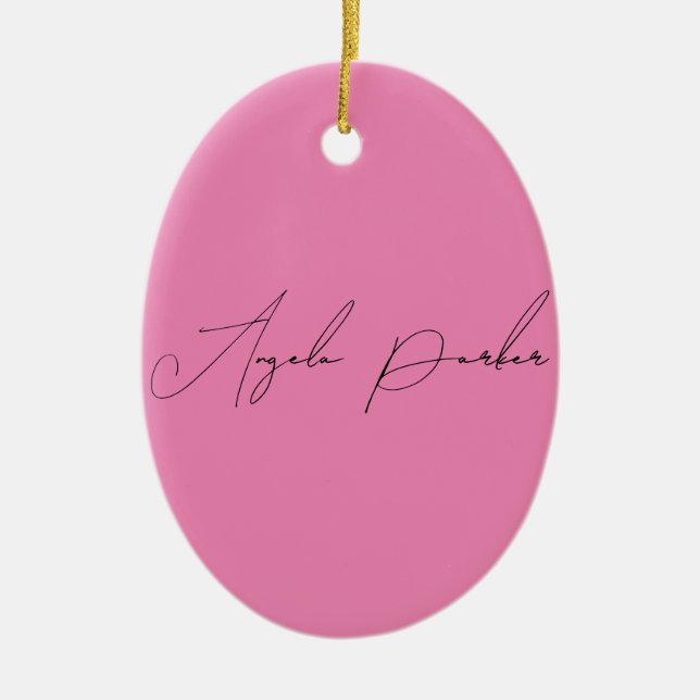 Handwriting Plain Simple Pink Professional Name Ceramic Tree Decoration (Front)