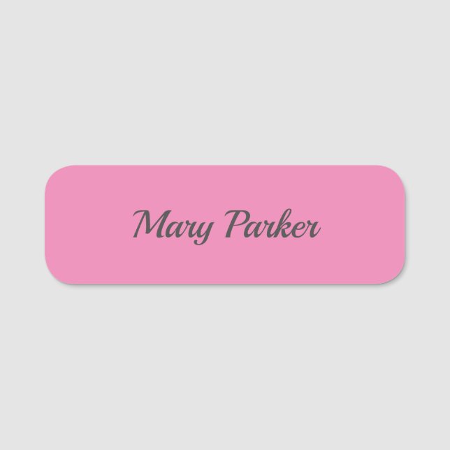 Handwriting Plain Simple Pink Professional Name Name Tag (Front)