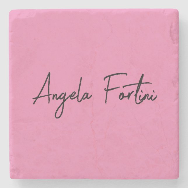 Handwriting Plain Simple Pink Professional Name Stone Coaster (Front)