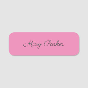 Handwriting Plain Simple Pink Professional Name Tag