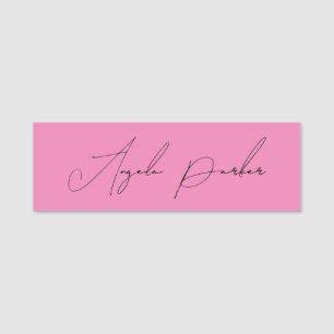 Handwriting Plain Simple Pink Professional Name Tag