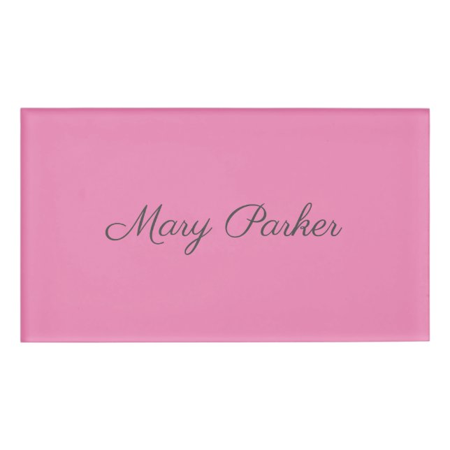 Handwriting Plain Simple Pink Professional Name Tag (Front)