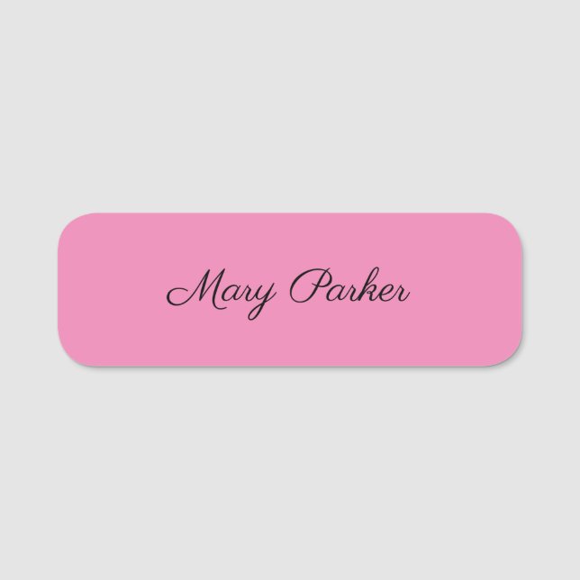 Handwriting Plain Simple Pink Professional Name Tag (Front)