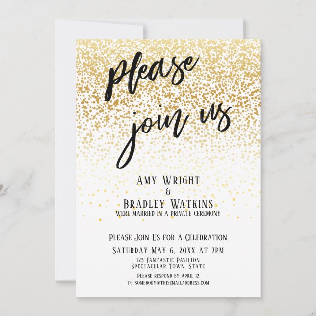 Handwriting Please Join Us Confetti Reception Invitation (Front)