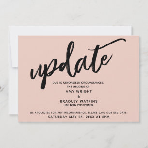 Handwriting Postponed Wedding Blush Announcement
