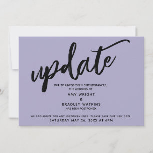 Handwriting Postponed Wedding Dusty Purple Card
