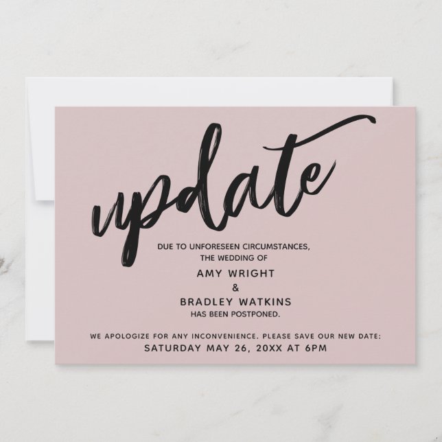 Handwriting Postponed Wedding Dusty Rose Card (Front)