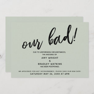 Handwriting Postponed Wedding Humour Sage Card