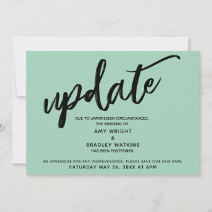 Handwriting Postponed Wedding Light Green Card