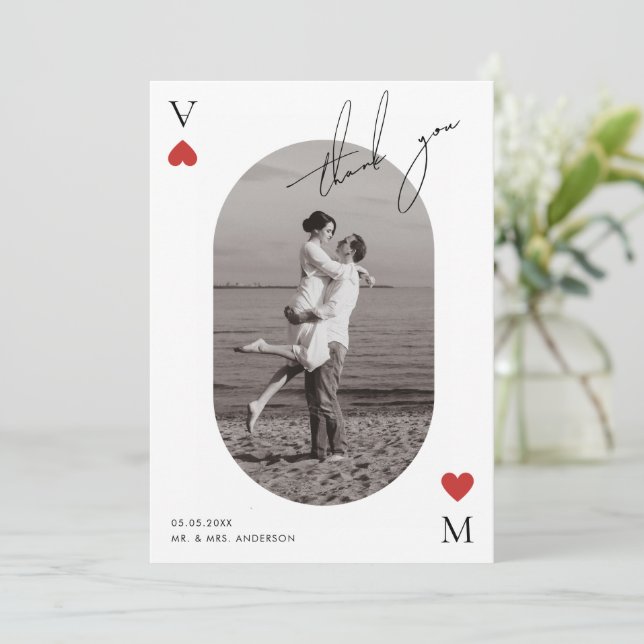 Handwriting Script Casino Vegas Wedding Thank You Card (Standing Front)