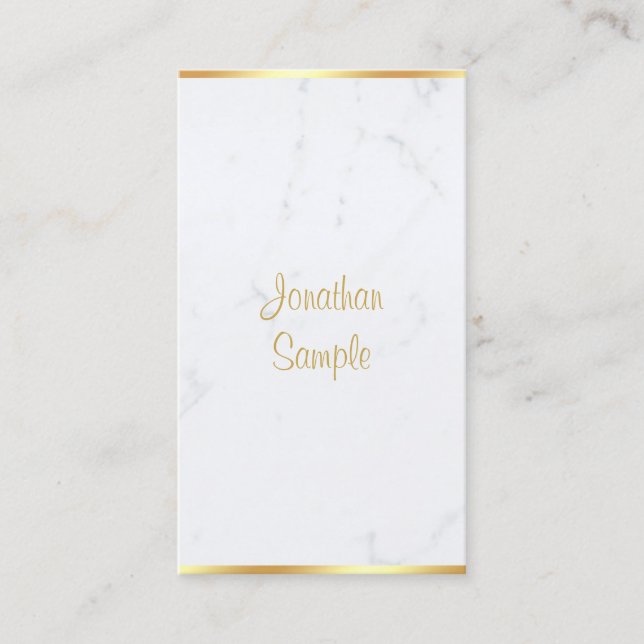 Handwriting Script Elegant Modern Marble Gold Chic Business Card (Front)