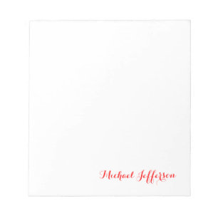 Handwriting Script Elegant Plain Simple Red White Notepad