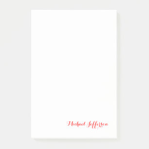 Handwriting Script Elegant Plain Simple Red White Post-it Notes