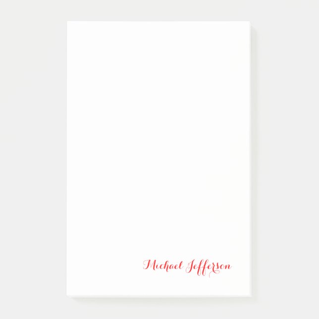 Handwriting Script Elegant Plain Simple Red White Post-it Notes (Front)
