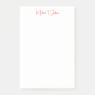 Handwriting Script Elegant Plain Simple Red White Post-it Notes