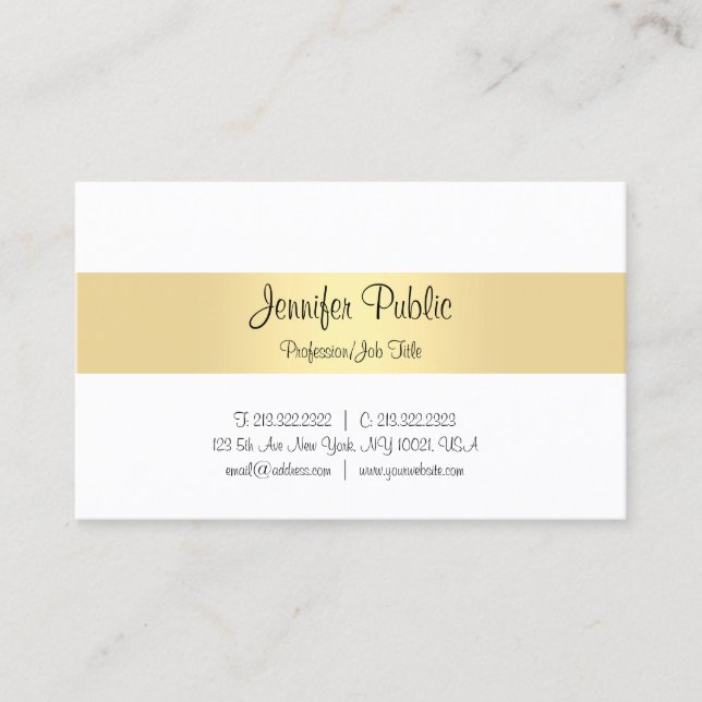 Handwriting Script Gold Elegant Simple Template Business Card (Front)