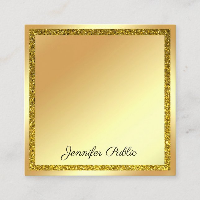 Handwriting Script Modern Gold Glitter Elegant Square Business Card (Front)