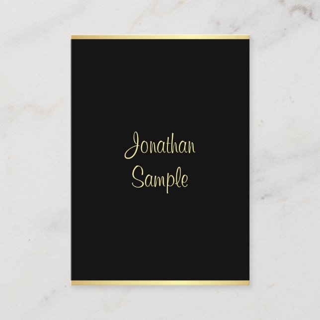 Handwriting Script Name Black Gold Modern Template Business Card (Front)